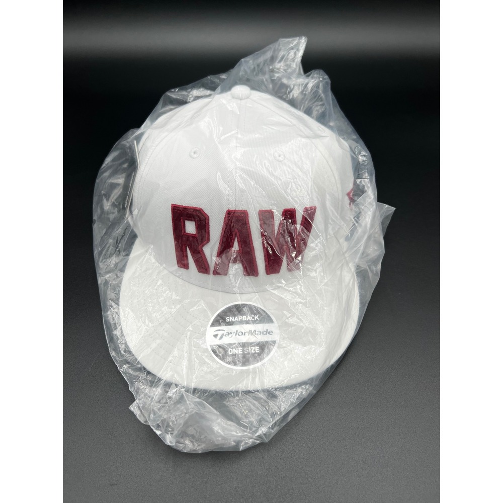 TaylorMade RAW Flatbill Snapback Hat White Maroon N7790001 Mens One Size NEW